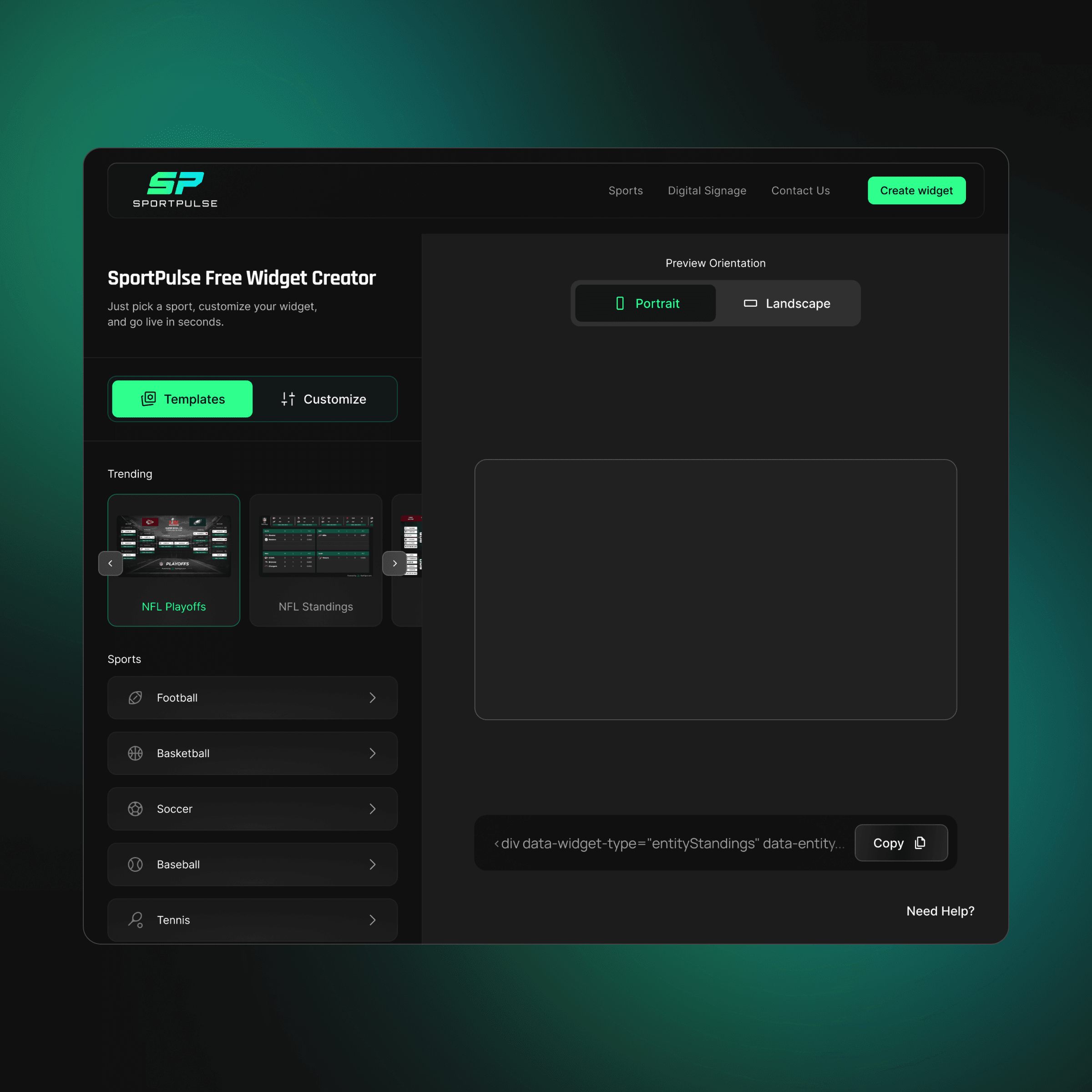 Sportpulse product interface